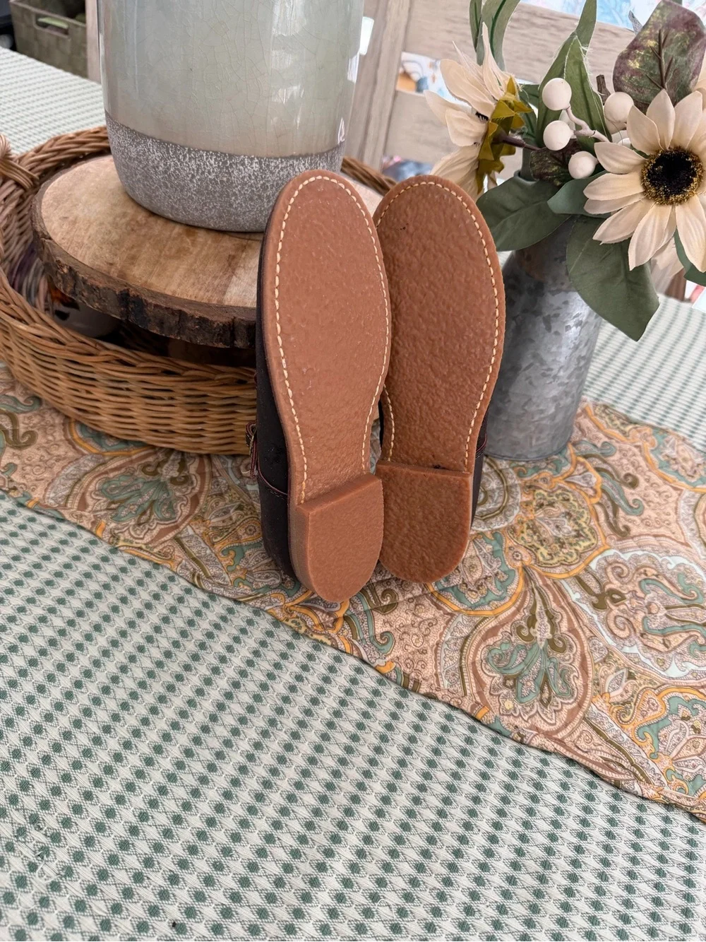 Vintage Handmade Dark Brown Suede Mary Jane Leather Shoes with Buckle Sz 3